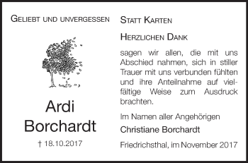 Traueranzeige von Ardi Borchardt von Märkische Oderzeitung