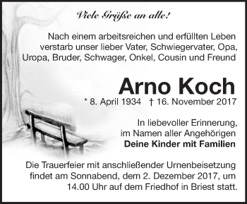 Traueranzeige von Arno Koch von Märkische Oderzeitung