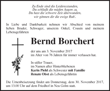 Traueranzeige von Bernd Borchert von Märkische Oderzeitung