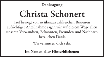 Traueranzeige von Christa Schonert von Märkische Oderzeitung