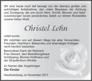 Traueranzeige von Christel Lehn von Märkische Oderzeitung