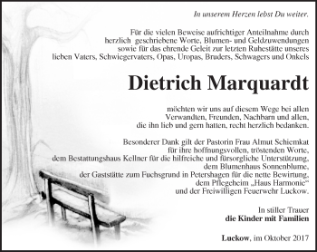 Traueranzeige von Dietrich Marquardt von Märkische Oderzeitung