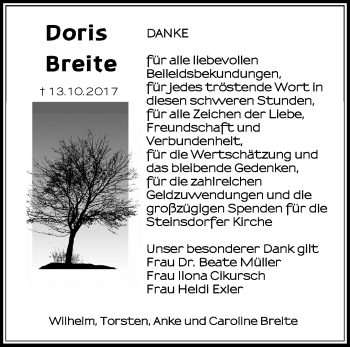 Traueranzeige von Doris Breite von Märkische Oderzeitung