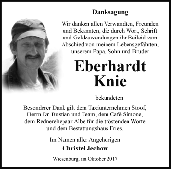 Traueranzeige von Eberhardt Knie von Märkische Oderzeitung