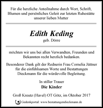 Traueranzeige von Edith Keding von Märkische Oderzeitung