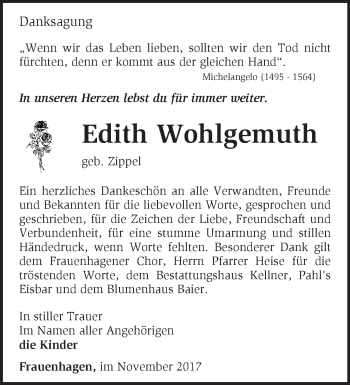 Traueranzeige von Edith Wohlgemuth von Märkische Oderzeitung