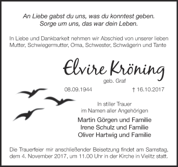 Traueranzeige von Elvire Kröning von Märkische Oderzeitung