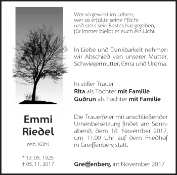 Traueranzeige von Emmi Riedel von Märkische Oderzeitung