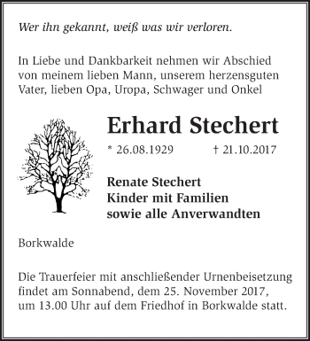 Traueranzeige von Erhard Stechert von Märkische Oderzeitung