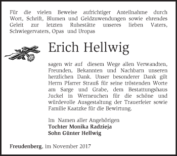 Traueranzeige von Erich Hellwig von Märkische Oderzeitung