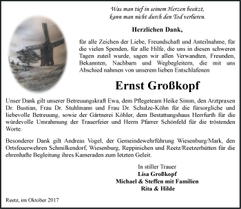 Traueranzeige von Ernst Großkopf von Märkische Oderzeitung