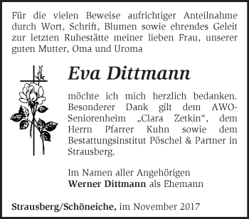 Traueranzeige von Eva Dittmann von Märkische Oderzeitung