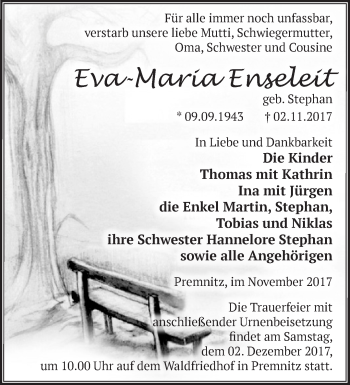 Traueranzeige von Eva-Maria Enseleit von Märkische Oderzeitung