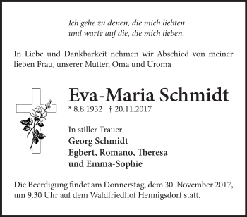 Traueranzeige von Eva-Maria Schmidt von Märkische Oderzeitung