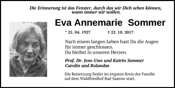 Traueranzeige von Eva Annemarie Sommer von Märkische Oderzeitung