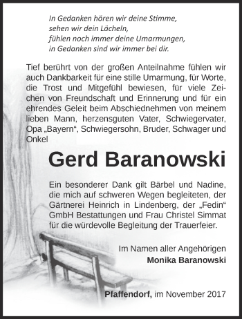 Traueranzeige von Gerd Baranowski von Märkische Oderzeitung