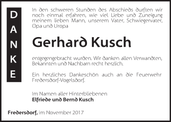 Traueranzeige von Gerhard Kusch von Märkische Oderzeitung