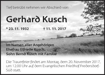 Traueranzeige von Gerhard Kusch von Märkische Oderzeitung