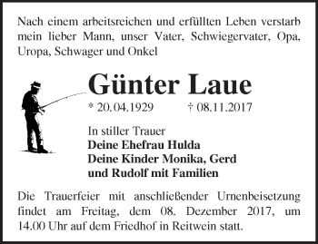 Traueranzeige von Günter Laue von Märkische Oderzeitung