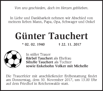 Traueranzeige von Günter Tauchert von Märkische Oderzeitung