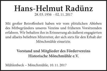 Traueranzeige von Hans-Helmut Radünz von Märkische Oderzeitung