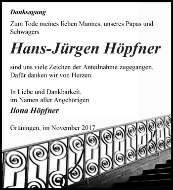 Traueranzeige von Hans-Jürgen Höpfner von Märkische Oderzeitung