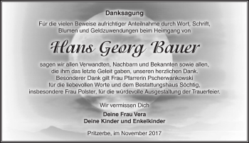 Traueranzeige von Hans Georg Bauer von Märkische Oderzeitung