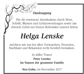 Traueranzeige von Helga Lenske von Märkische Oderzeitung