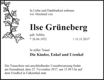 Traueranzeige von Ilse Grüneberg von Märkische Oderzeitung