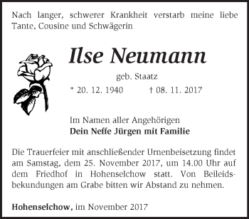 Traueranzeige von Ilse Neumann von Märkische Oderzeitung