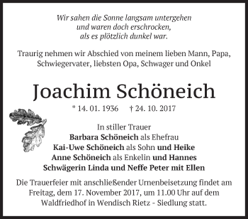 Traueranzeige von Joachim Schöneich von Märkische Oderzeitung