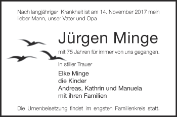 Traueranzeige von Jürgen Minge von Märkische Oderzeitung