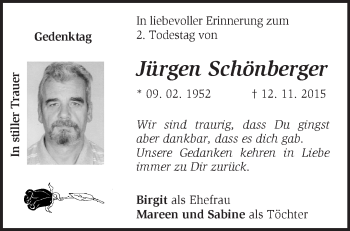 Traueranzeige von Jürgen Schönberger von Märkische Oderzeitung