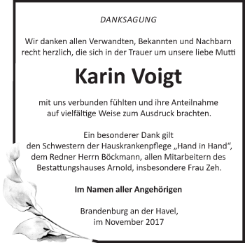 Traueranzeige von Karin Voigt von Märkische Oderzeitung