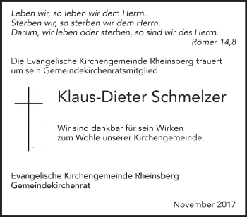 Traueranzeige von Klaus-Dieter Schmelzer von Märkische Oderzeitung