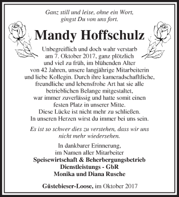 Traueranzeige von Mandy Hoffschulz von Märkische Oderzeitung