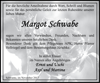 Traueranzeige von Margot Schwabe von Märkische Oderzeitung