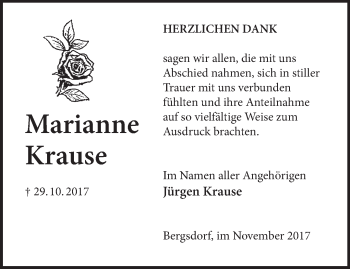 Traueranzeige von Marianne Krause von Märkische Oderzeitung