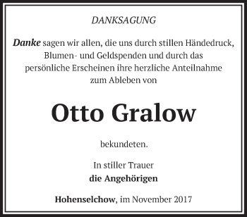 Traueranzeige von Otto Gralow von Märkische Oderzeitung