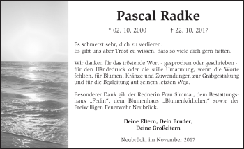 Traueranzeige von Pascal Radke von Märkische Oderzeitung