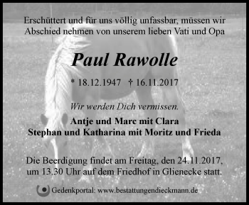 Traueranzeige von Paul Rawolle von Märkische Oderzeitung