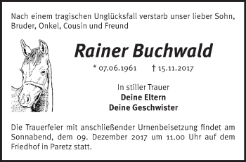 Traueranzeige von Rainer Buchwald von Märkische Oderzeitung