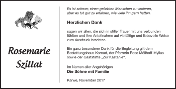 Traueranzeige von Rosemarie Szillat von Märkische Oderzeitung