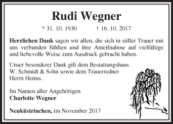 Traueranzeige von Rudi Wegner von Märkische Oderzeitung