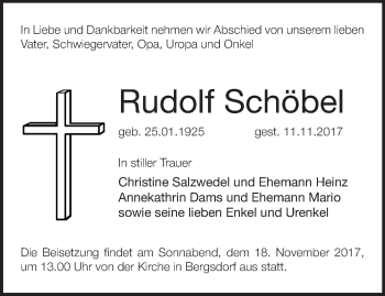 Traueranzeige von Rudolf Schöbel von Märkische Oderzeitung