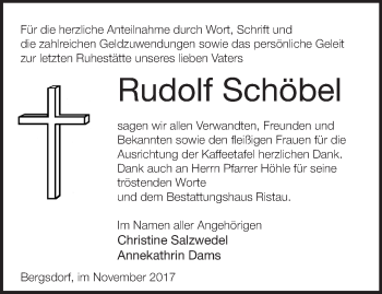 Traueranzeige von Rudolf Schöbet von Märkische Oderzeitung