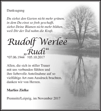 Traueranzeige von Rudolf Werleé von Märkische Oderzeitung