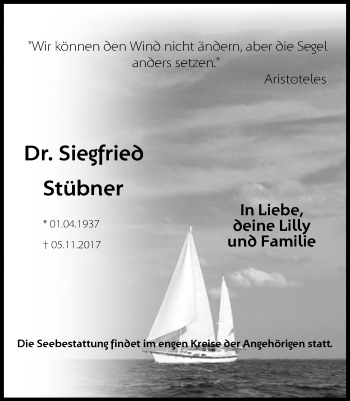 Traueranzeige von Siegfried Stübner von Märkische Oderzeitung