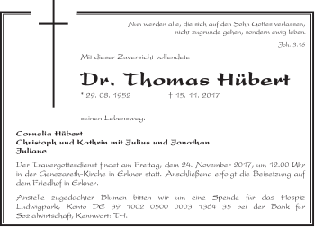 Traueranzeige von Thomas Hübert von Märkische Oderzeitung