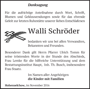 Traueranzeige von Walli Schröder von Märkische Oderzeitung